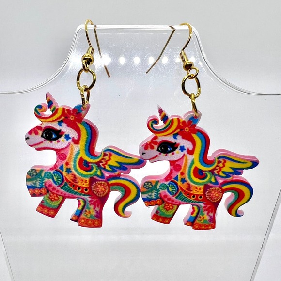 Unicorn Earrings - Hippy Earrings - Animal Earrings - Psychedelic Earrings - Picture 1 of 7